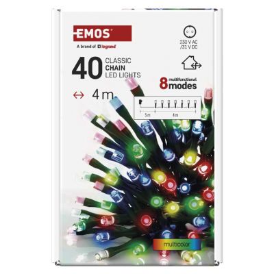 Lampki choinkowe Classic 40 LED 4m multikolor zielony przewód IP44 8 programów timer EMOS (D4AM21)