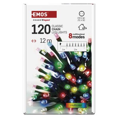 Lampki choinkowe Classic 120 LED 12m multikolor IP44 8 programów timer EMOS (D4AM23)