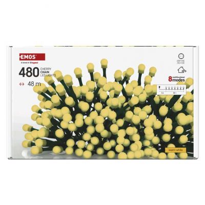 Lampki choinkowe 480 LED cherry 48m ciepła biel zielony przewód IP44 8 programów timer EMOS (D5AW25)