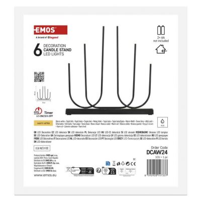 Świecznik świąteczny 6 LED 40 cm 2x AA metal ciepła biel IP20 timer EMOS (DCAW24)
