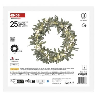 Wieniec świateczny jemioła 25 LED 3xAA ciepła biel IP20 timer EMOS (DCTW28)