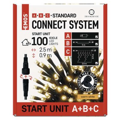 Oświetlenie łączone zestaw zasilacz sople 100LED 2,5m ciepła biel timer EMOS (D1CW02)
