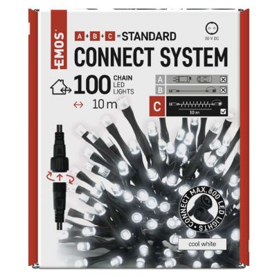 Lampki choinkowe łączone Standard łańcuch 100 LED 10m zimna biel IP44 timer EMOS (D1AC03)