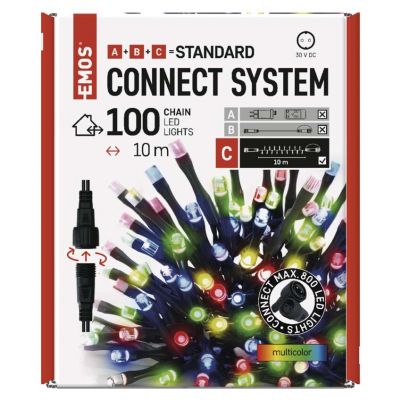 Lampki choinkowe łączone Standard łańcuch 100LED 10m multikolor IP44 timer EMOS (D1AM03)