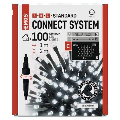 Lampki choinkowe łączone Standard kurtyna 100LED 1x2m zimna biel IP44 timer EMOS (D1EC01)