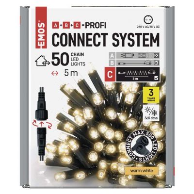 Lampki choinkowe łączone Profi łańcuch 50LED 5m ciepła biel IP44 timer EMOS (D2AW01)