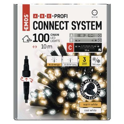 Lampki świąteczne łączone Profi łańcuch 100LED 10m ciepła biel+zimna biel miga czarny timer D2AN01 EMOS (D2AN01)