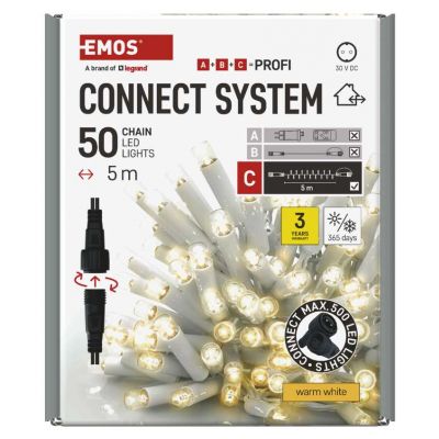 Lampki choinkowee łączone Profi 50 LED 5m ciepła biel biały przewód IP44 timer EMOS (D2AW02)