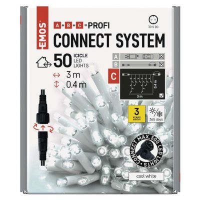 Oświetlenie łączone Profi sople 50 LED 3m zimna biel biały przewód IP44 timer (D2CC02)