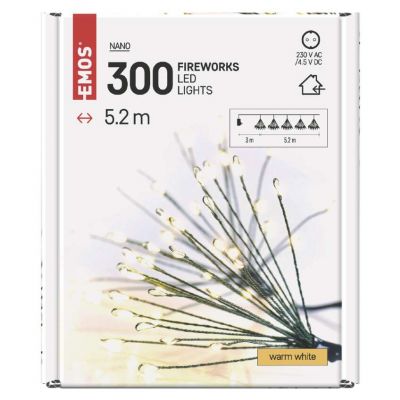 Lampki świąteczne nano łezki frędzle 300 LED 5,2 m ciepła biel IP20 timer EMOS (D3AW10)