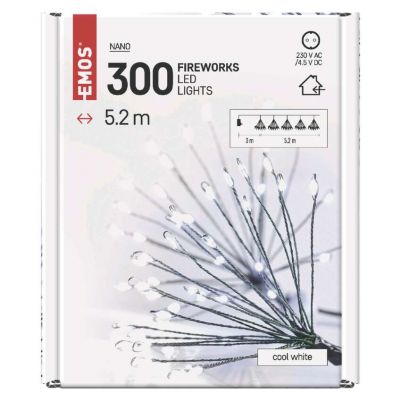 Lampki świąteczne nano łezki frędzle 300 LED 5,2 m zimna biel IP20 timer EMOS (D3AC09)