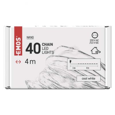 Lampki łezki świąteczne 40LED 4m zimna biel srebrne timer EMOS (D3AC02)