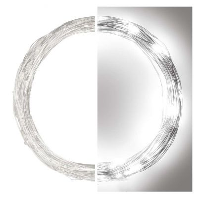 Lampki świąteczne 100LED nano łezki 10m zimna biel srebrny przewód IP44 timer EMOS (D3AC01)