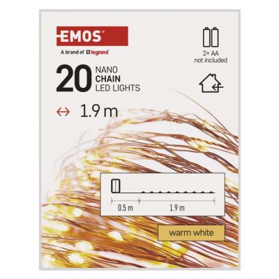 Lampki świąteczne łezki 20 LED 1,9m ciepła biel IP20 miedziany przewód IP20 timer EMOS (D3AW07)
