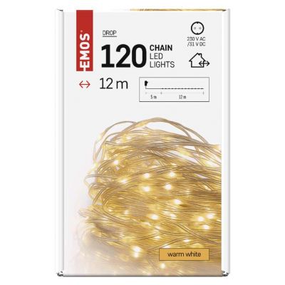 Lampki świąteczne 120LED choinkowe łezki 12m ciepła biel IP44 timer EMOS (D3AW15)