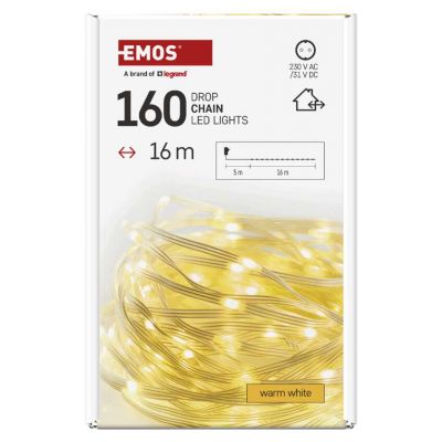 Lampki świąteczne 160LED choinkowe łezki 16m ciepła biel IP44 timer EMOS (D3AW16)