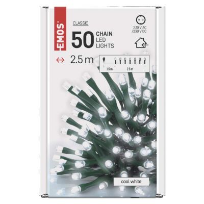 Lampki choinkowe Classic 50 LED 2,5m zimna biel zielony przewód IP20 EMOS (D4GC01)