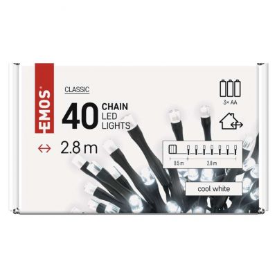 Lampki choinkowe LED Cluster 40 LED 2.8m 3xAA zimna biel zewnętrzne timer EMOS (D4FC01)