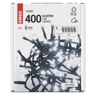 Lampki choinkowe LED Classic jeżyk 400 LED 8m zimna biel IP44 timer EMOS (D4BC02)