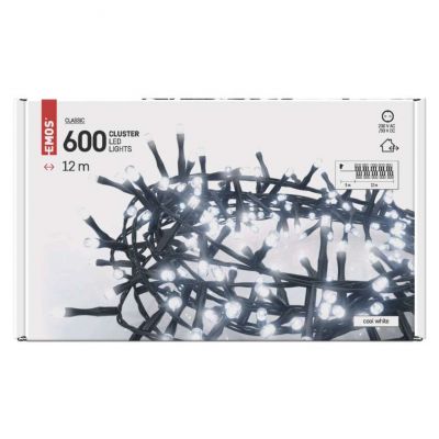 Lampki choinkowe LED Classic Cluster 600 LED 12m zimna biel IP44 timer EMOS (D4BC03)
