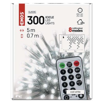 Lampki świąteczne SOPLE 300 LED 5m zimna biel 8 programów timer pilot EMOS (D4CC02)