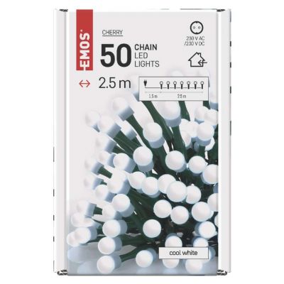 Lampki choinkowe kulki 50 LED 2,5m zimna biel IP20 EMOS (D5GC01)