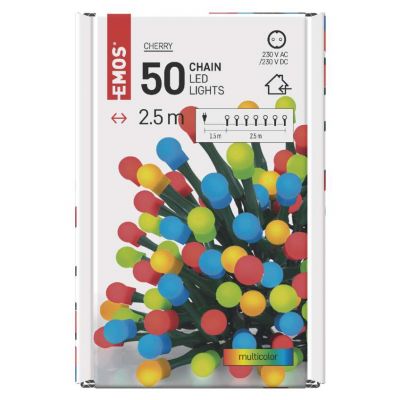 Lampki choinkowe 50 LED cherry 2,5m multikolor, zielony przewód, IP20 EMOS (D5GM01)
