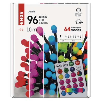 Lampki choinkowe kulki 96LED 64 programy pilot timer 10m IP44 EMOS (D5AA01)