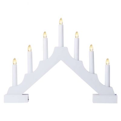 Świecznik świateczny biały drewniany 7 LED 29 cm 2x AA ciepła biel IP20 timer EMOS (DCAW12)