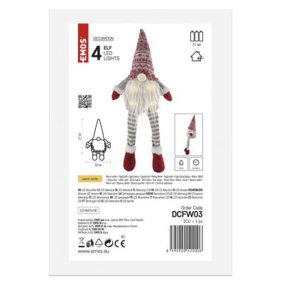 Dekoracje - LED siedzący krasnoludek świąteczny, 18x12x27 cm, 3x AA ciepła biel, IP20 EMOS (DCFW03)
