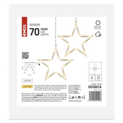 Lampki świąteczne kurtyna 70 LED sople gwiazdki 67x125 cm ciepła biel IP44 EMOS (DCGW14)