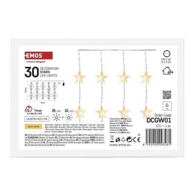 Dekoracje - 30 LED kurtyna migające gwiazdki 120x90 ciepła biel, IP44, timer EMOS (DCGW01)