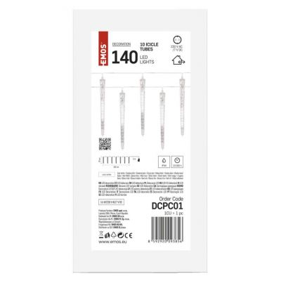 Dekoracje - 140 LED 10x sopel 29 cm 3,6 m, zimna biel, IP44 EMOS (DCPC01)