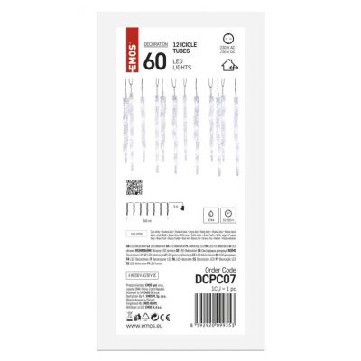 Lampki świąteczne sopel 60 LED 3,6 m zimna biel IP44 EMOS (DCPC07)