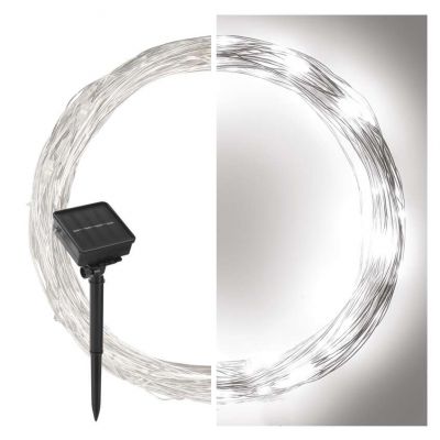 Lampki świąteczne 120 LED nano łezki z panelem solarnym, miedź, 12 m, IP44, zimna biel, timer EMOS (D3ZC01)