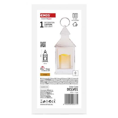 Lampion 1 LED świeczka biały 24 cm 3x AAA, vintage, IP20, timer DCLV01 EMOS (DCLV01)