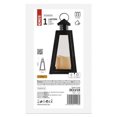 Lampion 1 LED świeczka 26,5 cm czarny 3x AAA vintage IP20 EMOS (DCLV18)