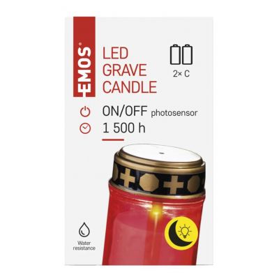 Znicz LED świeczka cmentarna czerwona 2xC czujnik zmierzchu IP 44 EMOS (DCCV20)