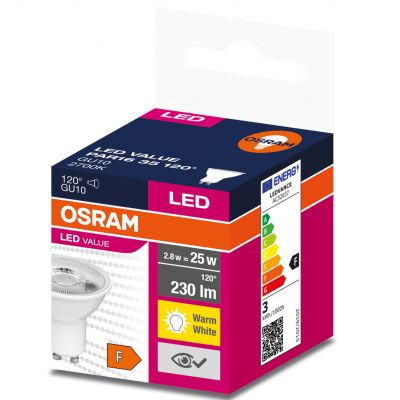 Żarówka LED GU10 2,8/25W 230lm 120° 2700K ciepła biel VALUE OSRAM LEDVANCE (4058075198944)