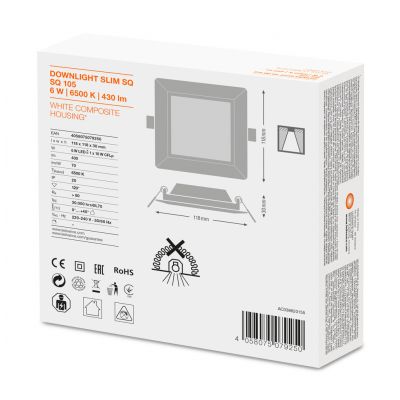 Panel LED Podtynkowy wpuszczany 6W 6500K DOWNLIGHT Slim SQ105 kwadrat 4058075079250 LEDVANCE (4058075079250)