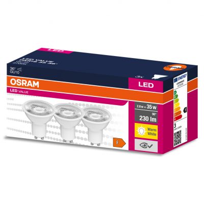 Żarówka LED /3szt./Reflektor GU10 2,8W=35W 230lm 2700K ciepła biel 36st OSRAM (4058075497375)