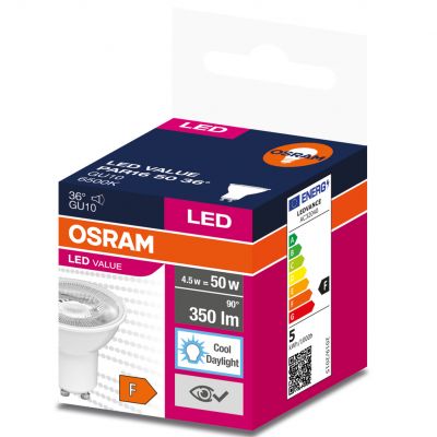 Żarówka LED GU10 4,5/50W 350lm 36° 6500K zimna biel VALUE OSRAM LEDVANCE (4058075198647)