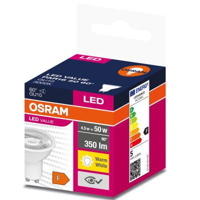 Żarówka led GU10 4,5W 350lm 60° 3000K ciepła biała VALUE OSRAM  LEDVANCE (4058075599024)