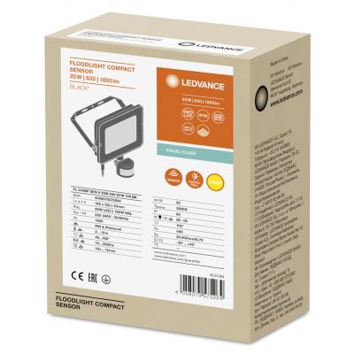 Naświetlacz LED FLOOD COMPACT SENSOR V 20W 830 SYM 100 BK 4058075575264 LEDVANCE (4058075575264)
