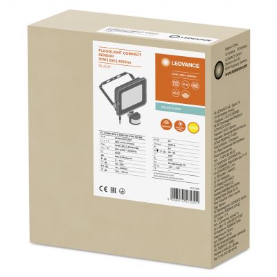 Naświetlacz LED FLOOD COMPACT SENSOR V 50W 830 SYM 100 BK 4058075575301 LEDVANCE (4058075575301)
