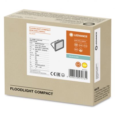 Naświetlacz LED 20W 1800lm 3000K IP65 Czarny COMPACT V 4058075574731 LEDVANCE (4058075574731)