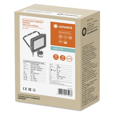 Naświetlacz LED FLOOD COMPACT SENSOR V 20W 840 SYM 100 BK 4058075575288 LEDVANCE (4058075575288)