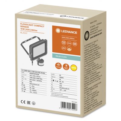 Naświetlacz LED FLOOD COMPACT SENSOR V 10W 830 SYM 100 BK 4058075575226 LEDVANCE (4058075575226)