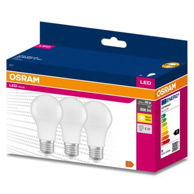Żarówka LED /3szt./ E27 8.5W=60W 806lm ciepła biel 180st OSRAM (4058075629004)
