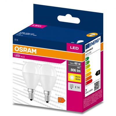 Żarówka LED /2szt./ Kulka E14 6,5W=60W 806lm 3000K ciepła biel OSRAM (4058075627208)